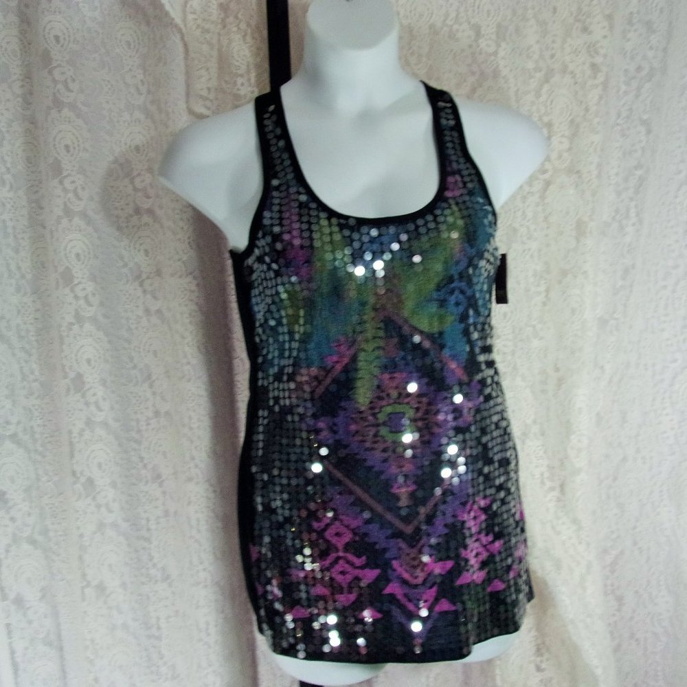 Tank Top, Front Pallette Seqins, Blue Pink Green NWT